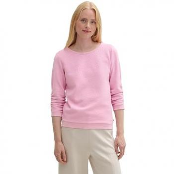 TOM TAILOR DENIM Damen Sweatshirt mit Struktur und Raffarm, Rosa, Größe M