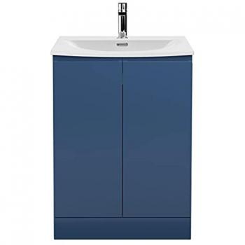 Satin Blue Urban Floor Standing 2-Door Vanity Unit with Round Ceramic Basin