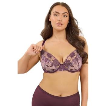 Elegant Purple Lace Floral Bra, Size 48DD
