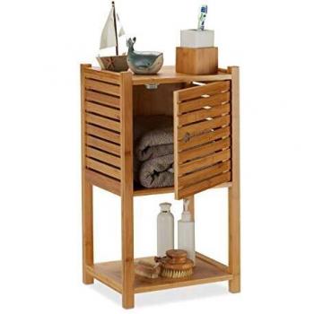 Mobile Bagno in Bambù, 2 Ripiani e 1 Anta, 62,5 x 35 x 29 cm, design naturale