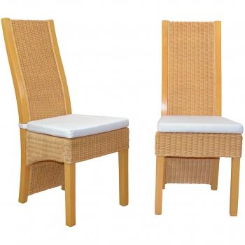 Rattan‑Stühle in drei Farben – 2‑Er Set, Massivholz, handgefertigt