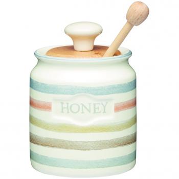 Striped Ceramic Honey Pot with Dipper