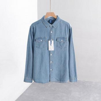 Vintage Herren-Denim-Hemd aus 100% Baumwolle, anti-statisch, langärmlig, mit Tasche, lässig für Frühling und Herbst