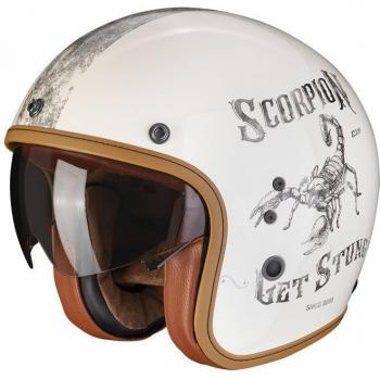 Casco Jet Scorpion Belfast Evo Pique en crema y negro