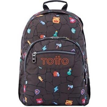 Mochila Totto Acuareles escolar adaptable a carro estampado videojuego de color negro