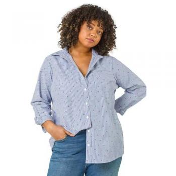 Roman Blue Curve Dobby Spot Stripe T‑Shirt