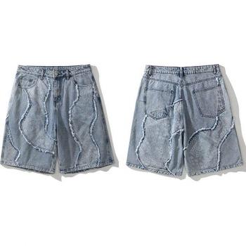 Streetwear Bandana Patchwork Denim Shorts