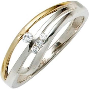Bicolor‑Silberring mit vier Zirkonia-Steinen für Damen – 925 Sterling, Größe 54