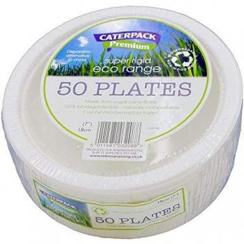 Plates Rigid Biodegradable Microwaveable Diameter 180mm Pack 50
