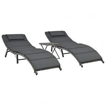 VidaXL Set de muebles de jardín plegables 3 pzas ratán sintético gris