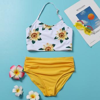 Toddler Girls Sunflower Swimwear Set with Hanging Neck (Ages 2-6T)