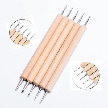 Stylos en bois pour nail art, ensemble de 5 pièces #NB1134