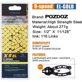 Cadena de Bicicleta POZDOZ, 116L, 8-12 Velocidades