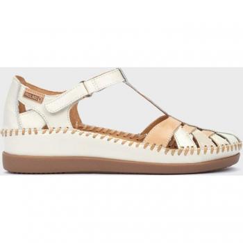 Pikolinos W8K-0705C1 Sandalias de cuña estilo cangrejeras de mujer blancas en piel 80720