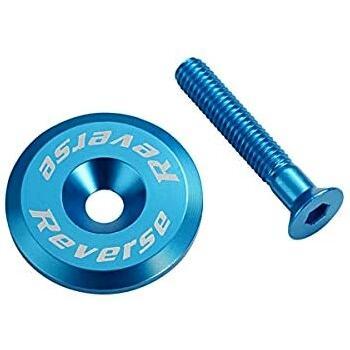 Reverse Steuersatzkappe Alu mit blauer Schraube und Schraubenzubehör
