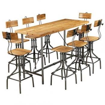 Tavolo e sgabelli da bar 9pz in teak massello, set VidaXL