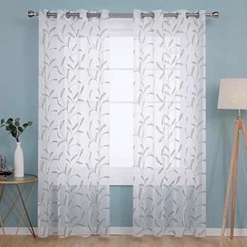 Tende Voile Verde con Dettaglio Blu 2 Pannelli Occhielli