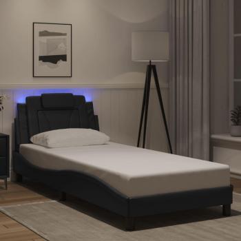 Lit Rembourré avec Lumières LED, Cadre de Lit Simple, Noir 90x200 cm