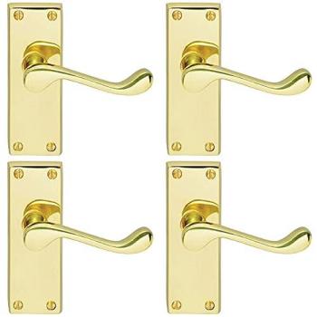 Brushed Brass Victorian Scroll Handle Set – 120 × 41 mm Latch Backplate (4 pcs)