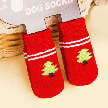 4Pcs Knitted Dog Socks