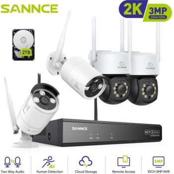 Sistema di sorveglianza 3MP Sannce – Telecamera WiFi con IR e movimento + 2TB HDD
