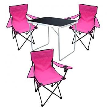 Kompakt‑Camping‑Set Mojawo: 4‑teilige Essgruppe mit Tisch und 3 Stühlen in Pink