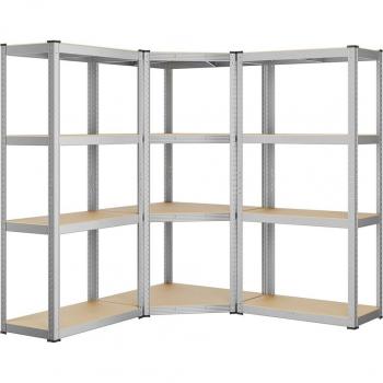 Metal Corner Shelf, 4-Tier, Silver and Natural Beige