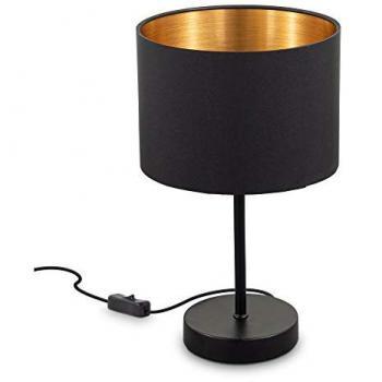 B.K.Licht Tischleuchte Stoffleuchte Schwarz-Gold Kabelschalter E27 Retro