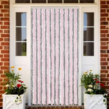 90x220 cm Silver Grey and Pink Chenille Fly Curtain