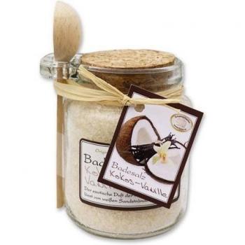 Bio Schafmilch Badesalz – Gerlinde Hofer Florex GmbH, Kokos‑Vanille Aroma, 300 g, Glas & Holzlöffel