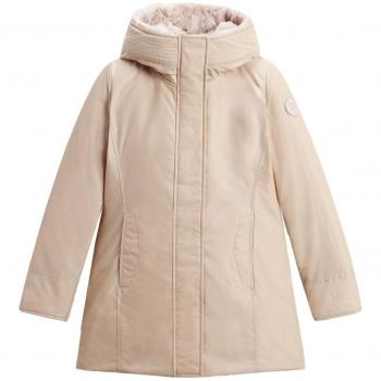 Parka Donna Woolrich Boulder in Ramar Cloth Khaki con Cappuccio e Collo Removibile in Pelliccia Sintetica Taglia XS