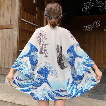 Ukiyoe Print Loose Fit Kimono for Adults