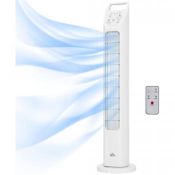 Homcom 31 Oscillating Tower Fan with Remote Control, 4H Timer, 3 Speed 3 Modes, Quiet Electric Floor Standing Fan for Home Office, White