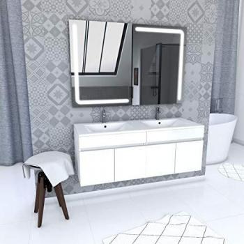 Meuble Vitrine Lavabo & Miroir LED Blanc 120 cm