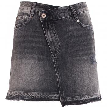 Gonna mini in denim nero slim con lavaggio deciso