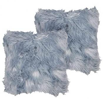 Set of 2 Blue Faux Fur Shaggy Cushions 42 x 42 cm