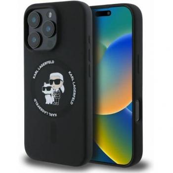 Karl Lagerfeld iPhone 16 Pro Max Silikon Hülle mit MagSafe und Karl&Choupette Ring, Schwarz