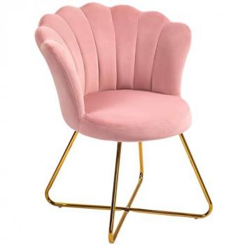 Fauteuil Design Coquillage Acier Doré Velours Rose Poudré