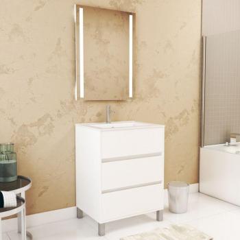 Set bagno Aurlane 60 cm bianco laccato – Lavabo, Specchio 60x80 con luce LED integrata e 3 cassetti