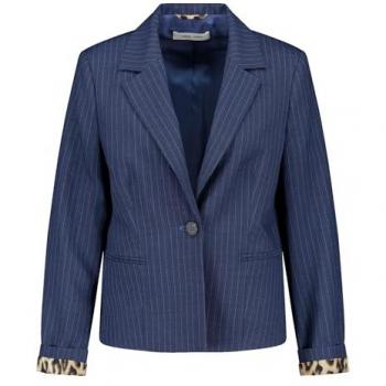 Gerry Weber Damen Langarm Taillierter Blazer Blau mit feinen Streifen Größe 44