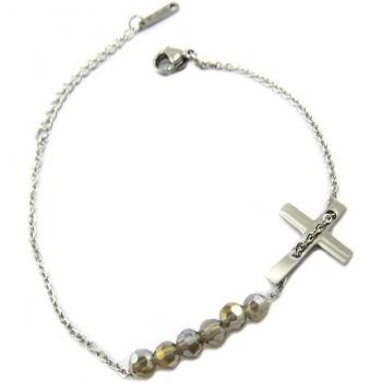 Bracelet acier « Croix » Gris Argenté 17x14 mm (Les Trésors De Lily)