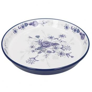 Plato para Pasteles de Cerámica, London Pottery Blue Rose, 20 cm, Rosas Azules, Color Marfil Almendra y Azul