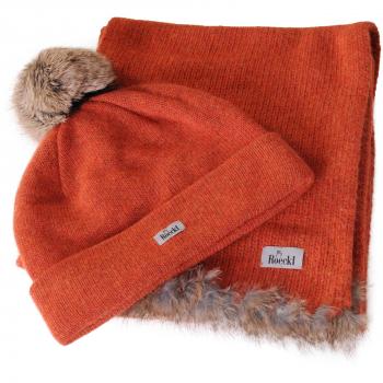 Strickset Polar orangerot mit Mütze und Schal