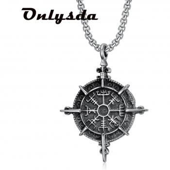 Classic Viking Vegvisir Compass Chain Necklace – Stainless Steel, Nordic Rune Pendant, Ethnic Jewelry
