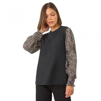 Blouse Contrastée Dobby Noir Petite Roman