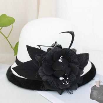 Formal Black Brim Wool Felt Hat for Women