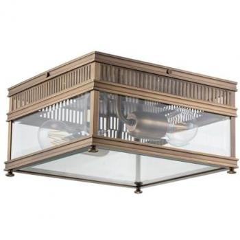 LICHT-ERLEBNISSE Deckenlampe außen Glas Messing E27 IP44 30 cm breit in dunkles Bronze 2-flammig eckig