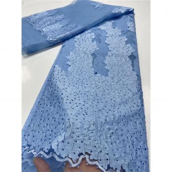 Nigerian Embroidered Lace Fabric with Stones for Wedding Dresses