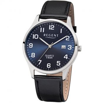 REGENT Herren-Armbanduhr mit Lederband Schwarz/Blau F-1240