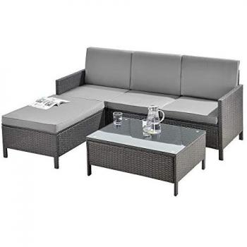 Gartenlounge-Set, 3-tlg., inkl. Sofa, Hocker und Tisch in Grau